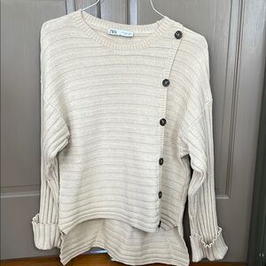Zara Cream Button-Detail Women's Sweater S
